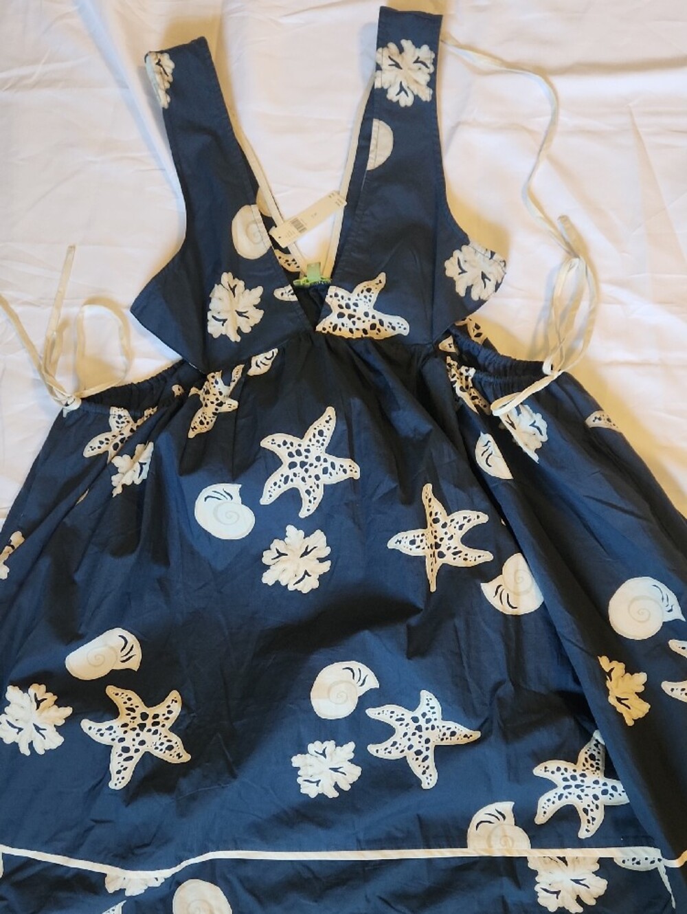 Anthropologie Navy Blue Sundress with Cream Seashell Print